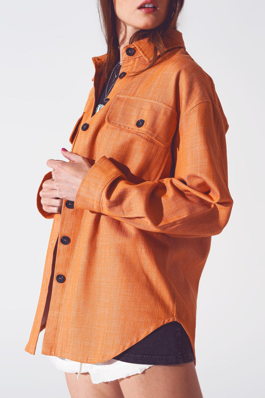 Long sleeve shacket in orange | Just Cool Beans — coats and jackets | jackets