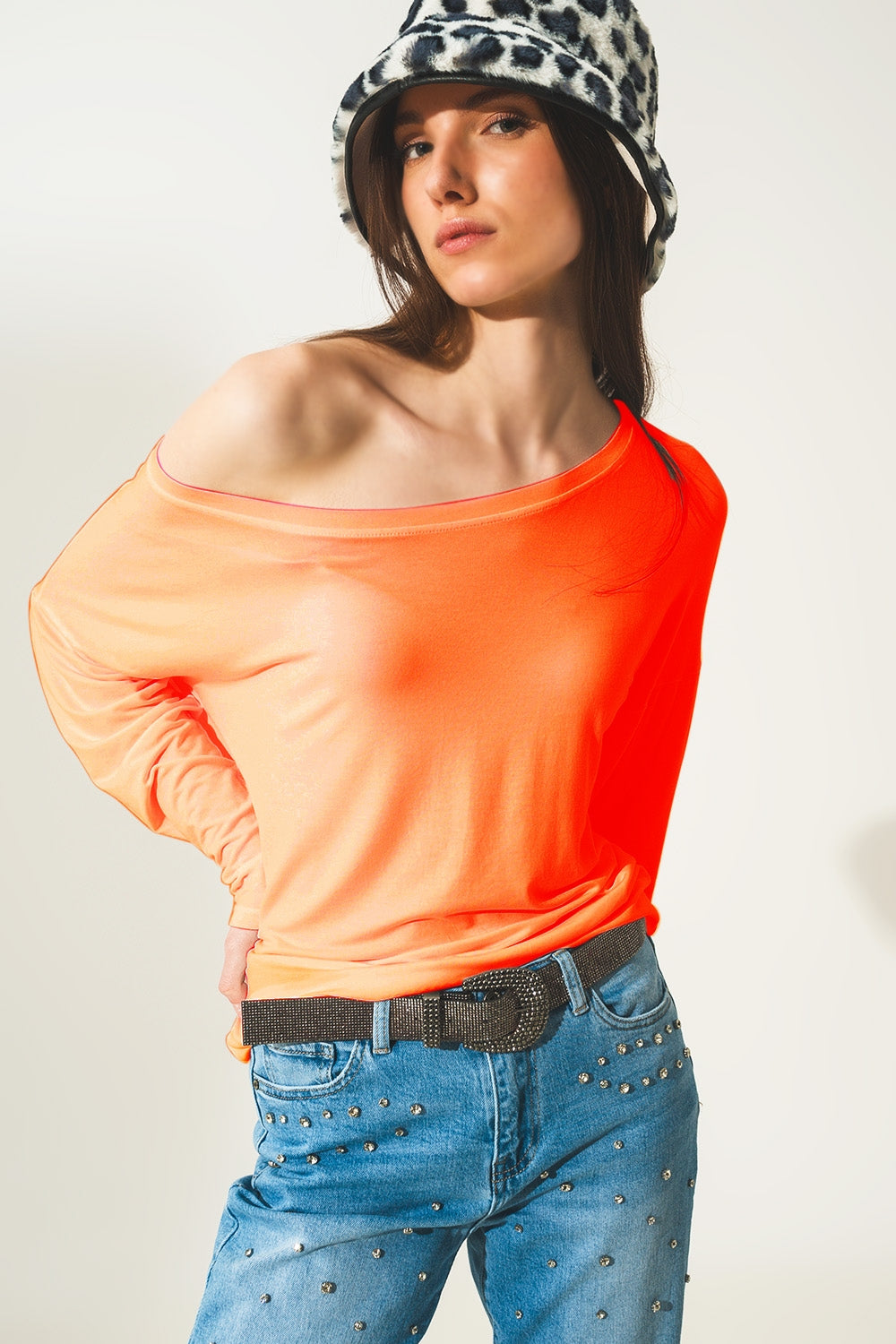 Long sleeve t shirt in orange modal | Just Cool Beans — tops