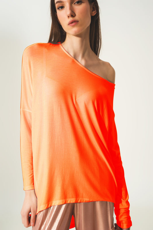 Long sleeve top in hot orange modal | Just Cool Beans — tops
