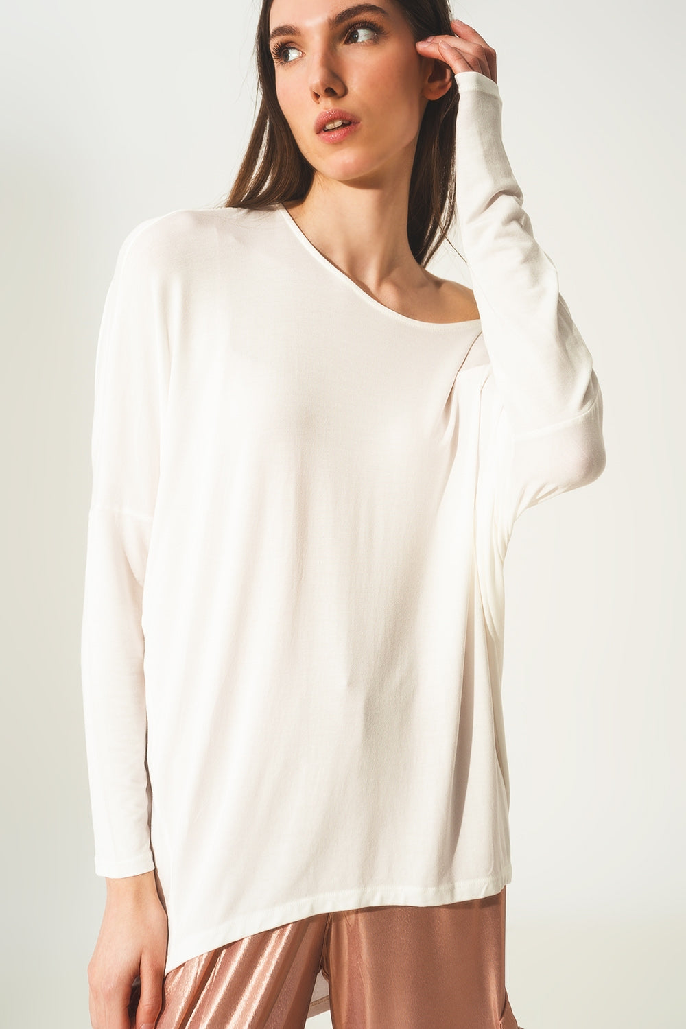 Long sleeve top in modal cream color | Just Cool Beans — tops