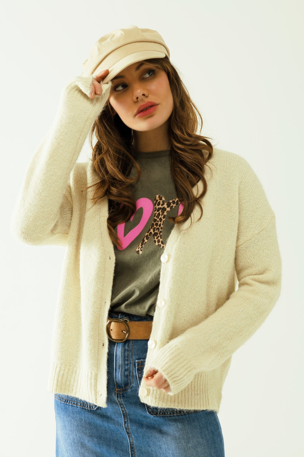 Long sleeves creme cardigan with front closure with buttons | Just Cool Beans — sweaters | tops