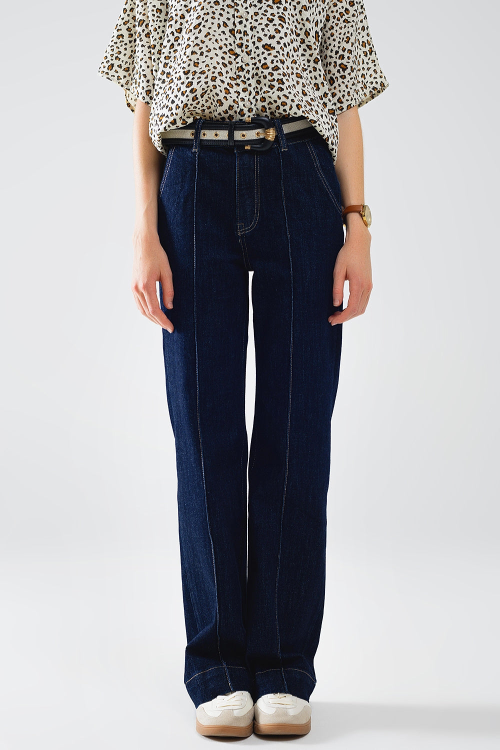 Long straight dark blue jeans with contrast stitching | Just Cool Beans — jeans | the denim shop