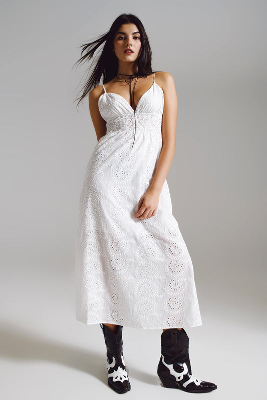 Long white crochet dress with fitted waist | Just Cool Beans — dresses