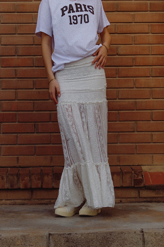 Long white lace skirt fitted at the waist | Just Cool Beans — skirts