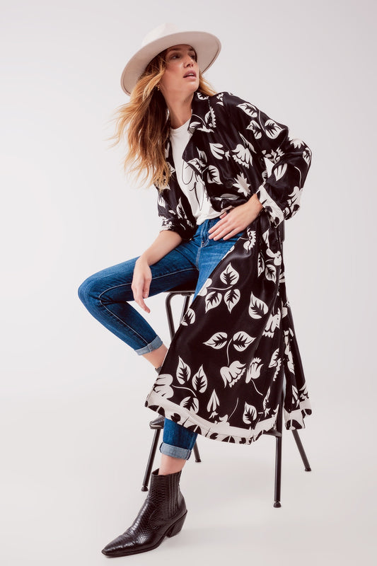 Longline printed blazer in black | Just Cool Beans — coats and jackets | jackets