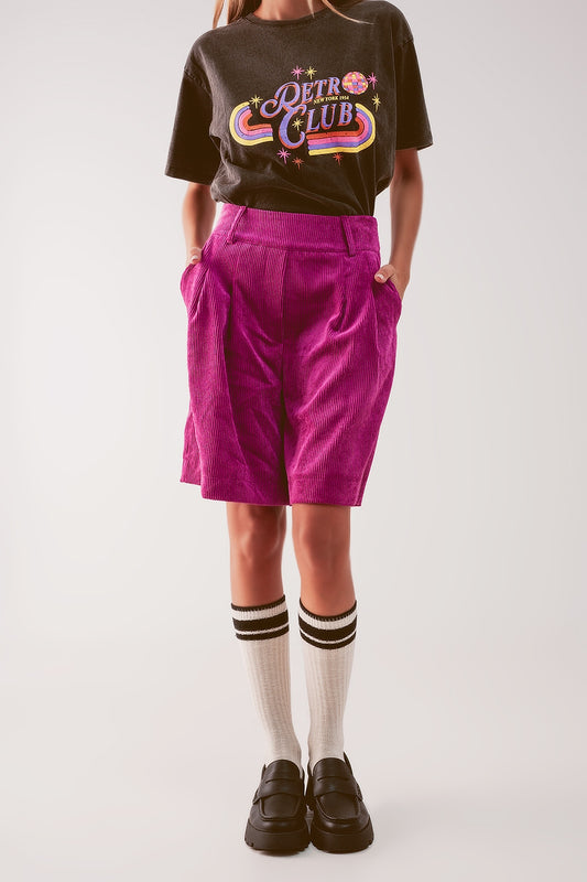 Longline short in fuchsia cord | Just Cool Beans — pants | bottoms
