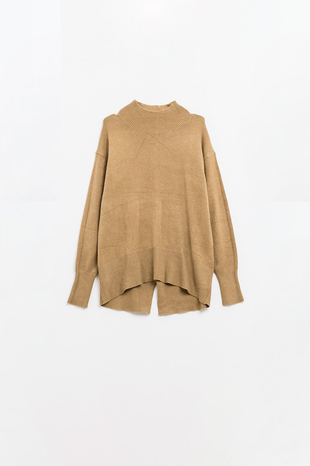 Loose camel sweater with opening in the back | Just Cool Beans — sweaters | tops