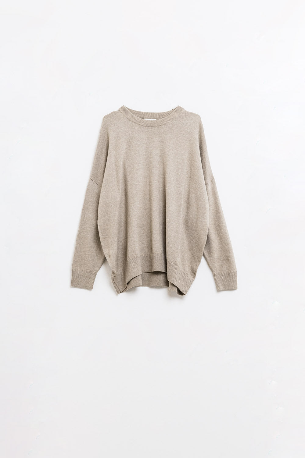 Loose fine-knit sweater in beige with a round neck | Just Cool Beans — sweaters | tops