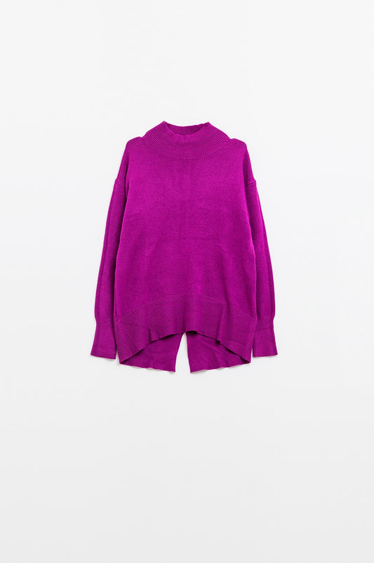 Loose fuchsia sweater with open back detail | Just Cool Beans — sweaters | tops