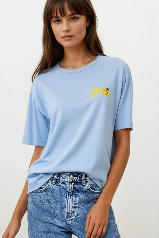 Made in italy blue t-shirt with lemon graphic | Just Cool Beans — tops