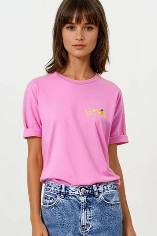 Made in italy pink t-shirt with lemon graphic | Just Cool Beans — tops
