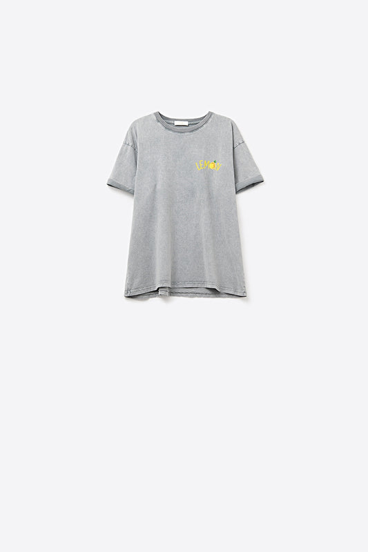 Made in italy wash grey t-shirt with lemon graphic | Just Cool Beans — tops