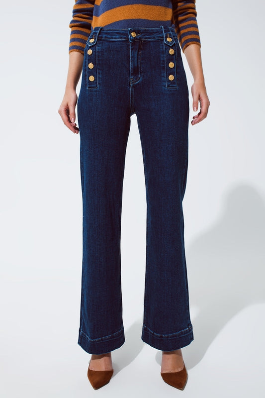 Marine flare jeans with button detailing in mid wash | Just Cool Beans — jeans | the denim shop