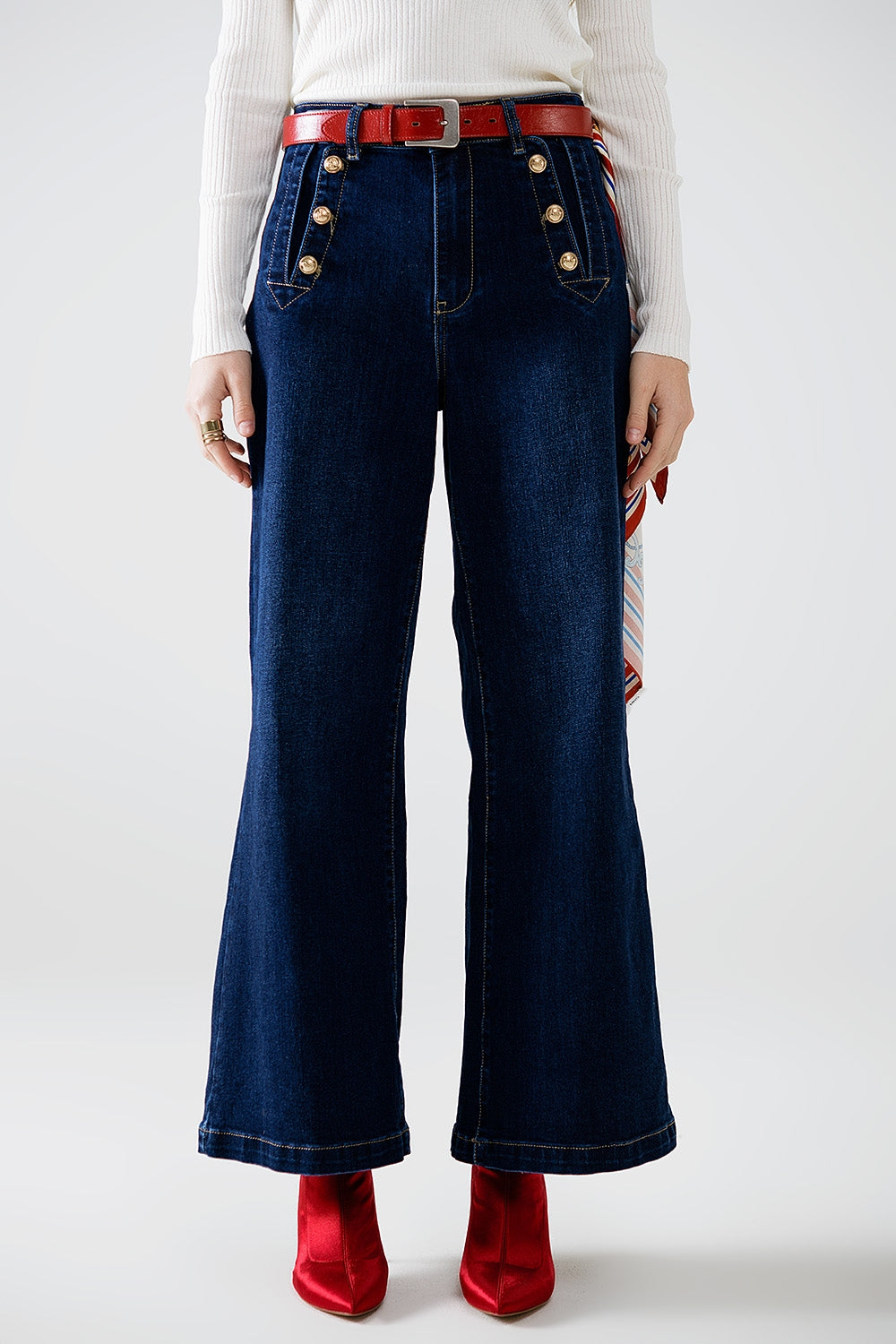 Marine-style wide leg jeans with gold buttons | Just Cool Beans — jeans | the denim shop