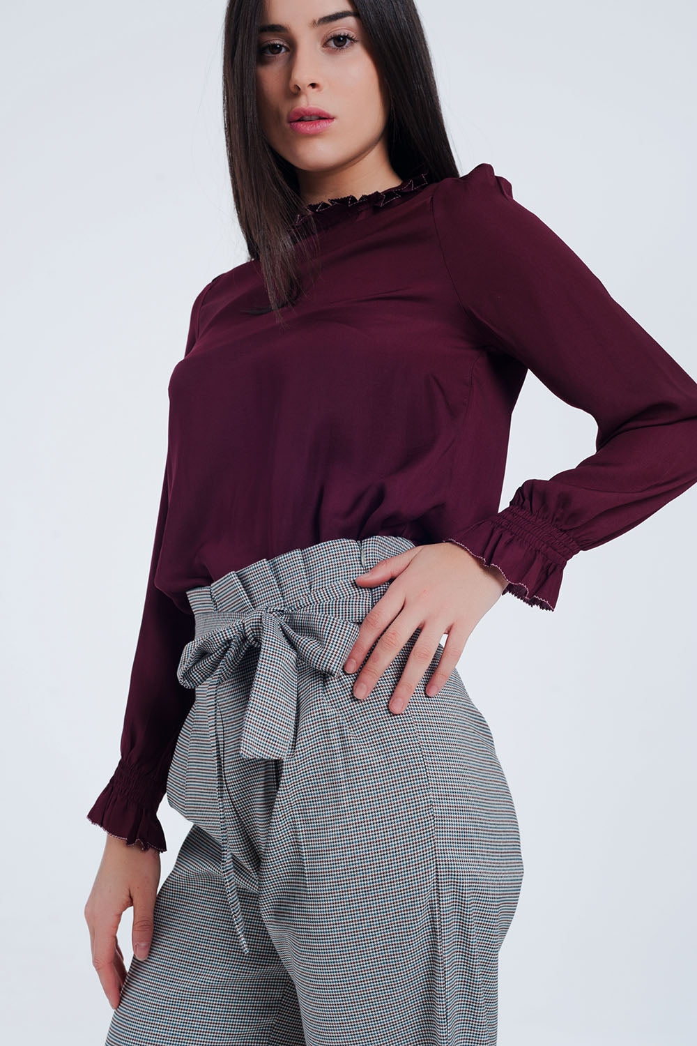 Maroon shirt with neck and sleeve detailed ends | Just Cool Beans — shirts | nan
