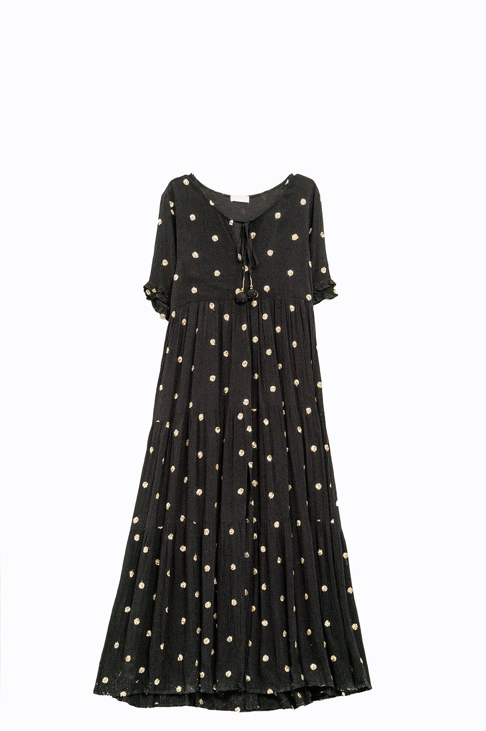 Maxi a-line dress in black with gold sequin cirkels | Just Cool Beans — dresses