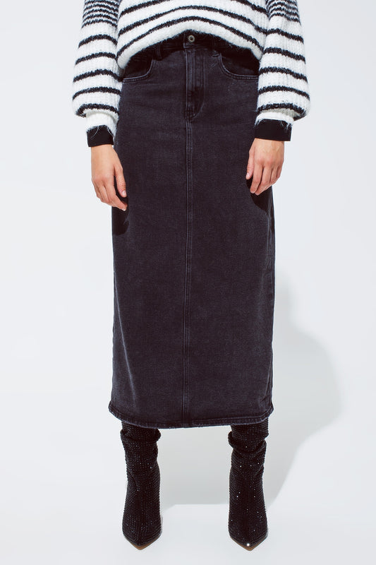 Maxi black denim skirt with a split on the back | Just Cool Beans — skirts