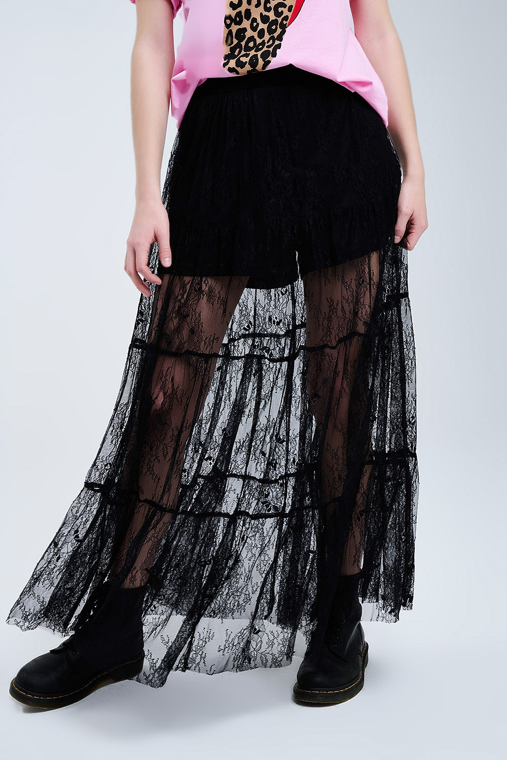 Maxi black lace skirt with floral print | Just Cool Beans — skirts