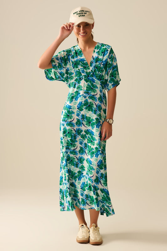 Maxi floral print dress in satin fabric with dropped sleeves | Just Cool Beans — dresses