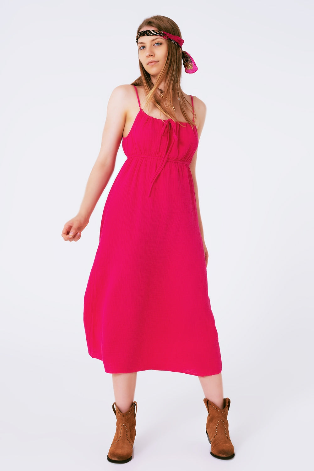 Maxi fuchsia summer dress with straps and gathered waist | Just Cool Beans — dresses