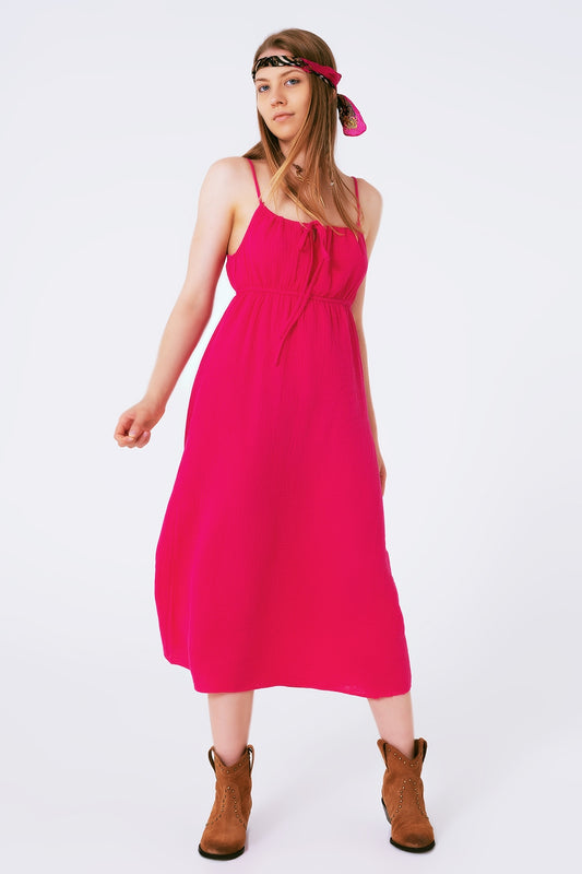 Maxi fuchsia summer dress with straps and gathered waist | Just Cool Beans — dresses