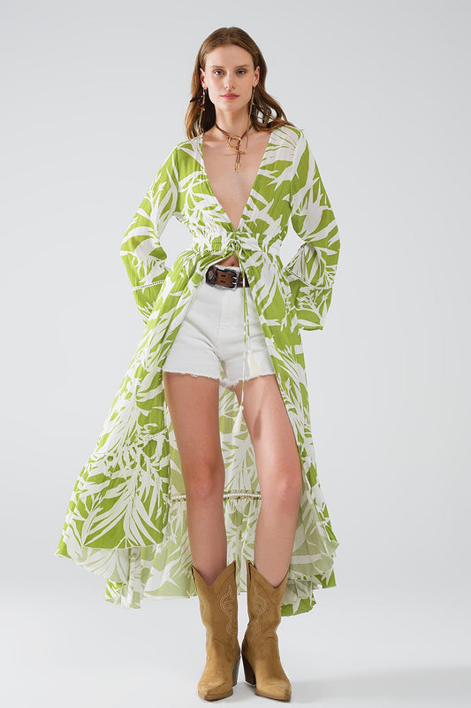 Maxi green kimono with tropical palm print | Just Cool Beans — coats and jackets | jackets