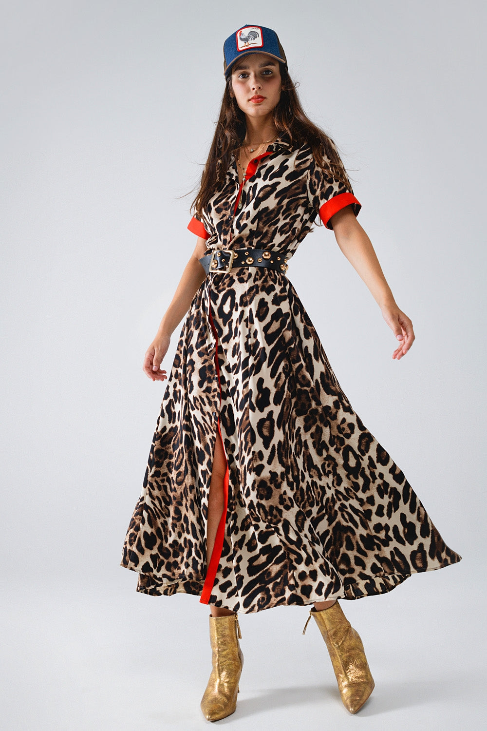 Maxi leopard button-down dress with red details | Just Cool Beans — dresses