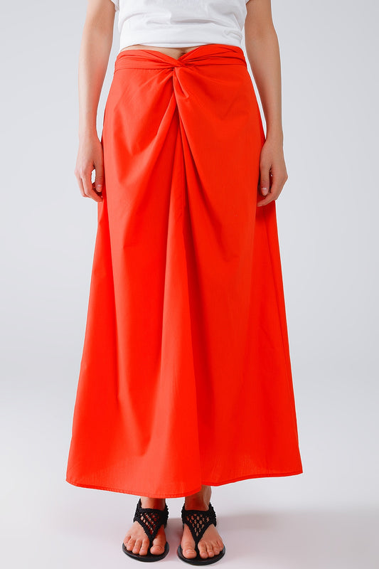 Maxi orange poplin skirt with knot detail at the waist | Just Cool Beans — skirts