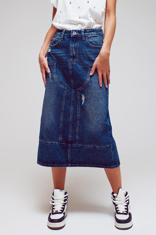 Maxi pencil denim skirt with panel details in the front | Just Cool Beans — skirts
