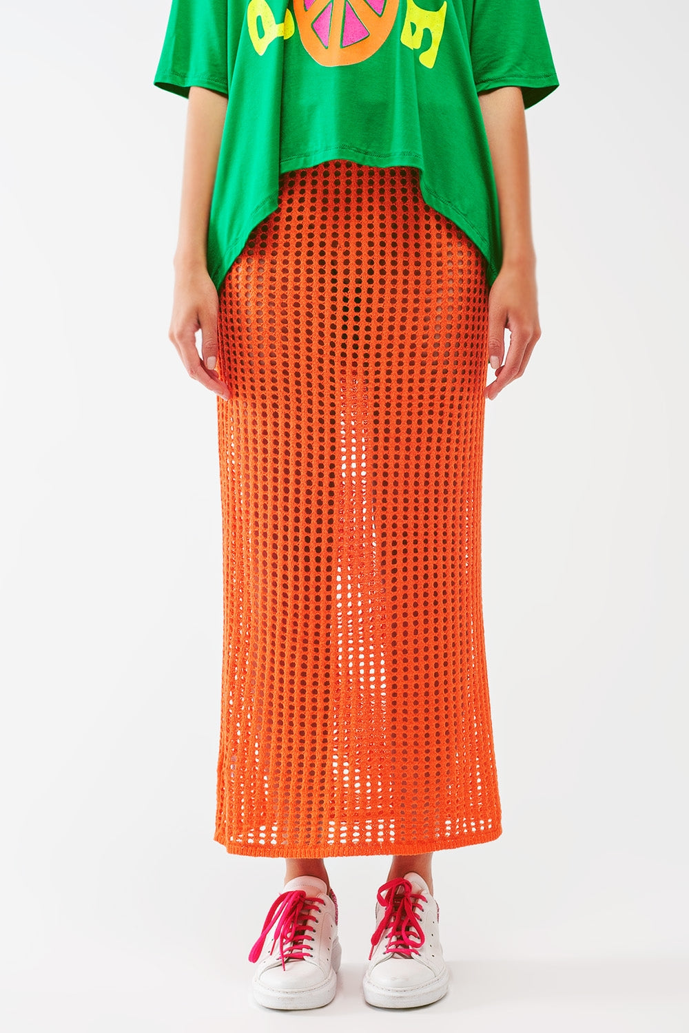 Maxi sheer crochet skirt in orange | Just Cool Beans — skirts