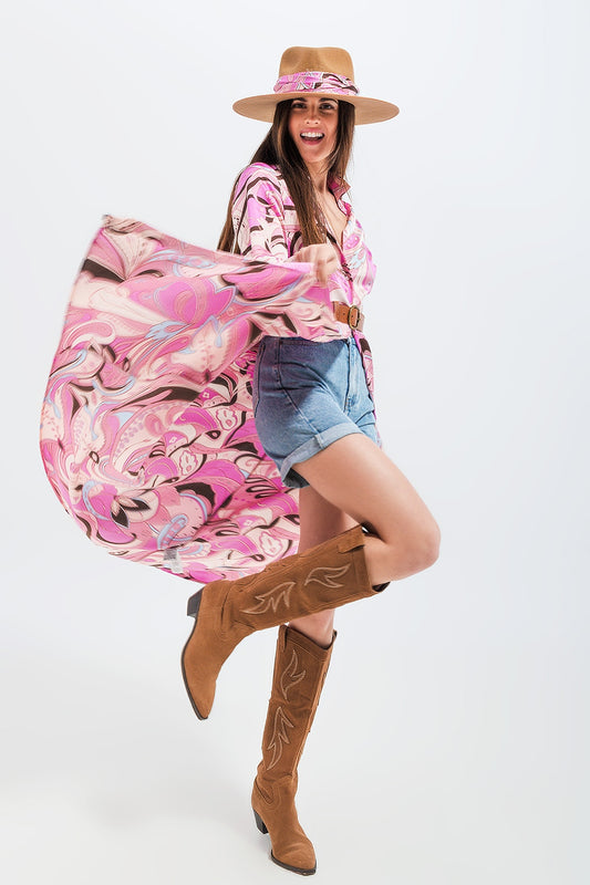 Maxi shirt dress in pink abstract print | Just Cool Beans — dresses