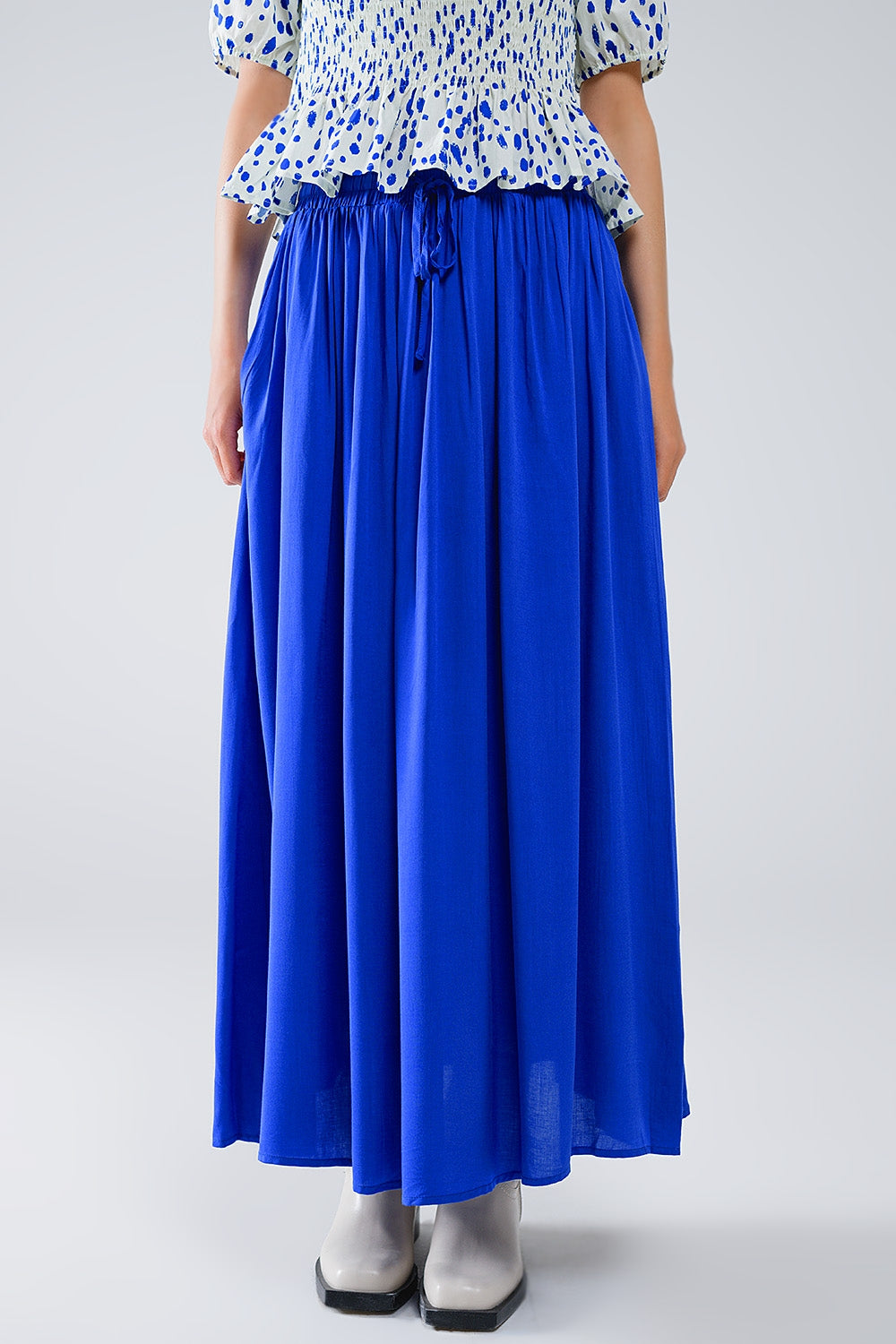 Maxi skirt in blue fluid fabric with elastic waist | Just Cool Beans — skirts