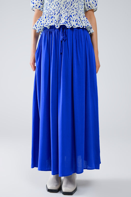 Maxi skirt in blue fluid fabric with elastic waist | Just Cool Beans — skirts