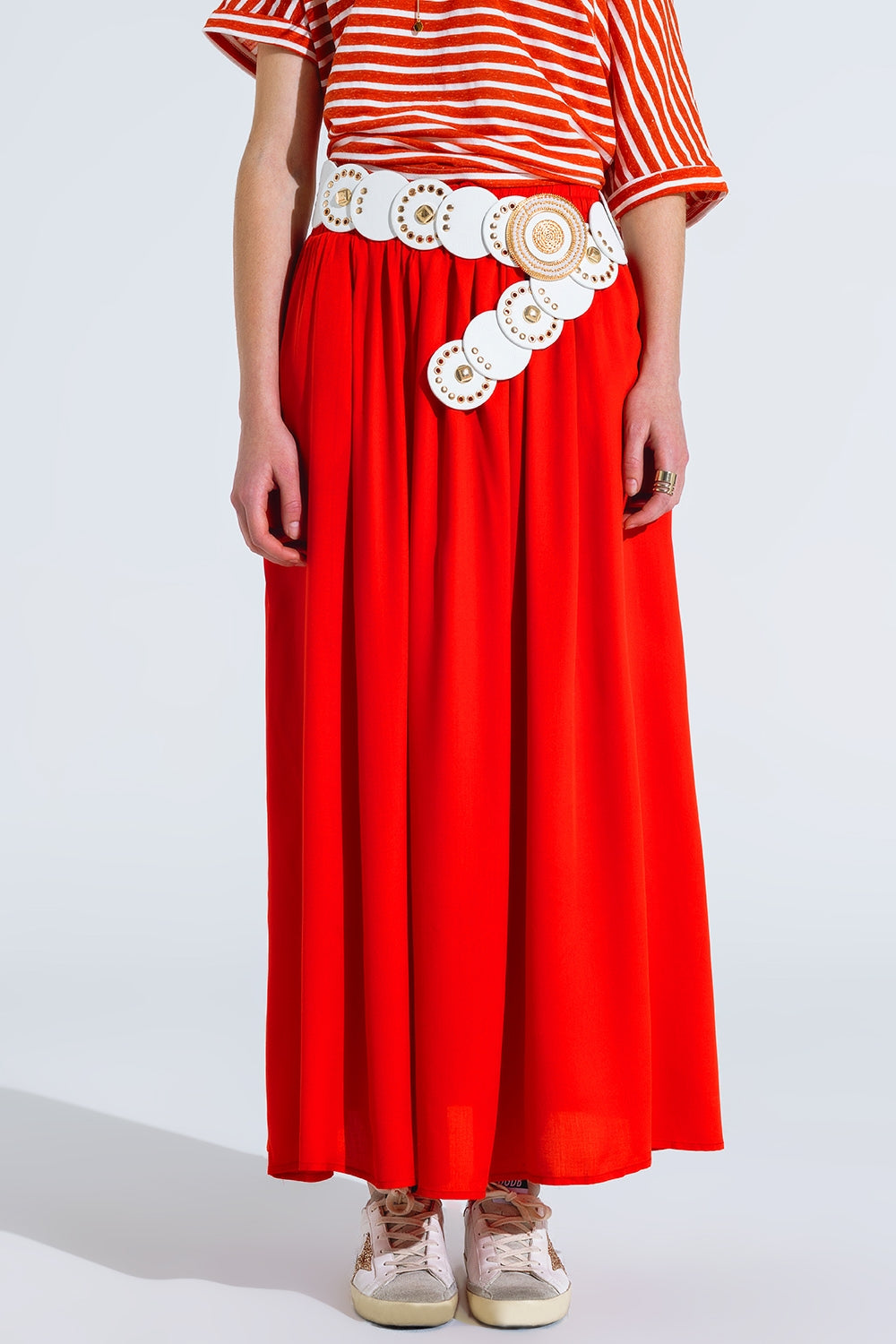 Maxi skirt in red fluid fabric with elastic waist | Just Cool Beans — skirts