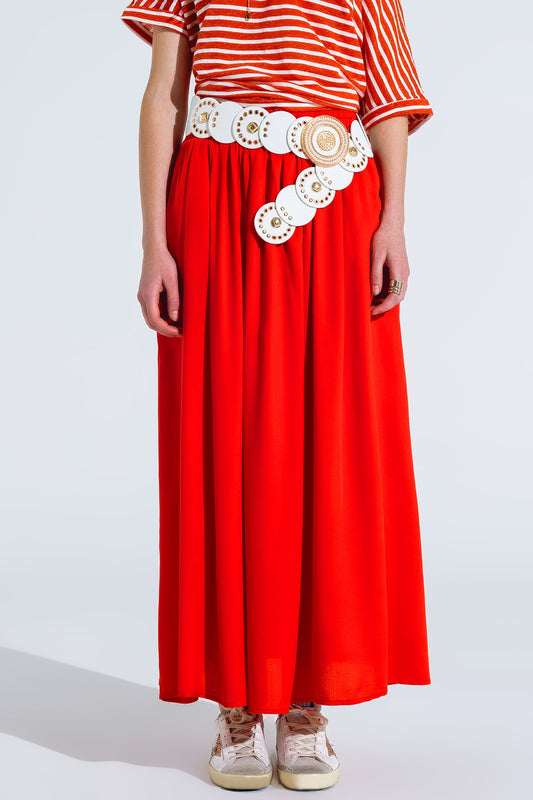 Maxi skirt in red fluid fabric with elastic waist | Just Cool Beans — skirts