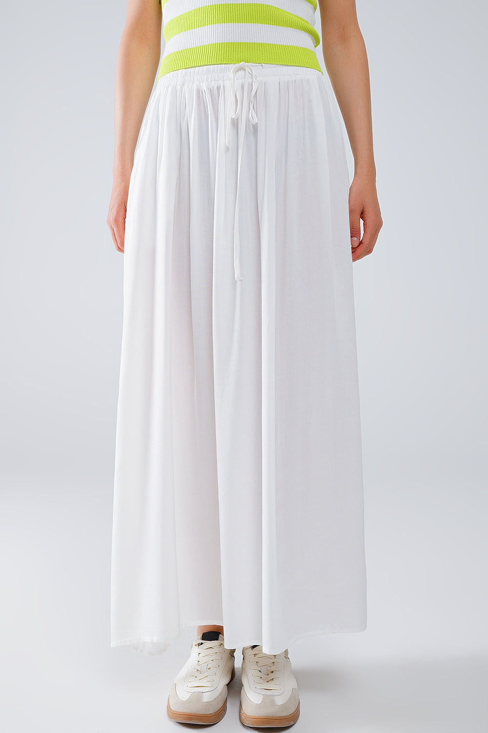 Maxi skirt in white fluid fabric with elastic waist | Just Cool Beans — skirts