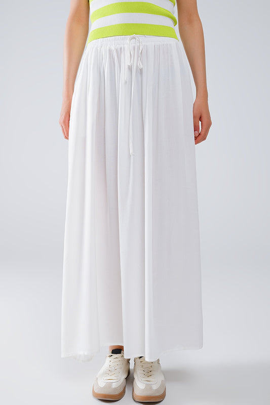 Maxi skirt in white fluid fabric with elastic waist | Just Cool Beans — skirts