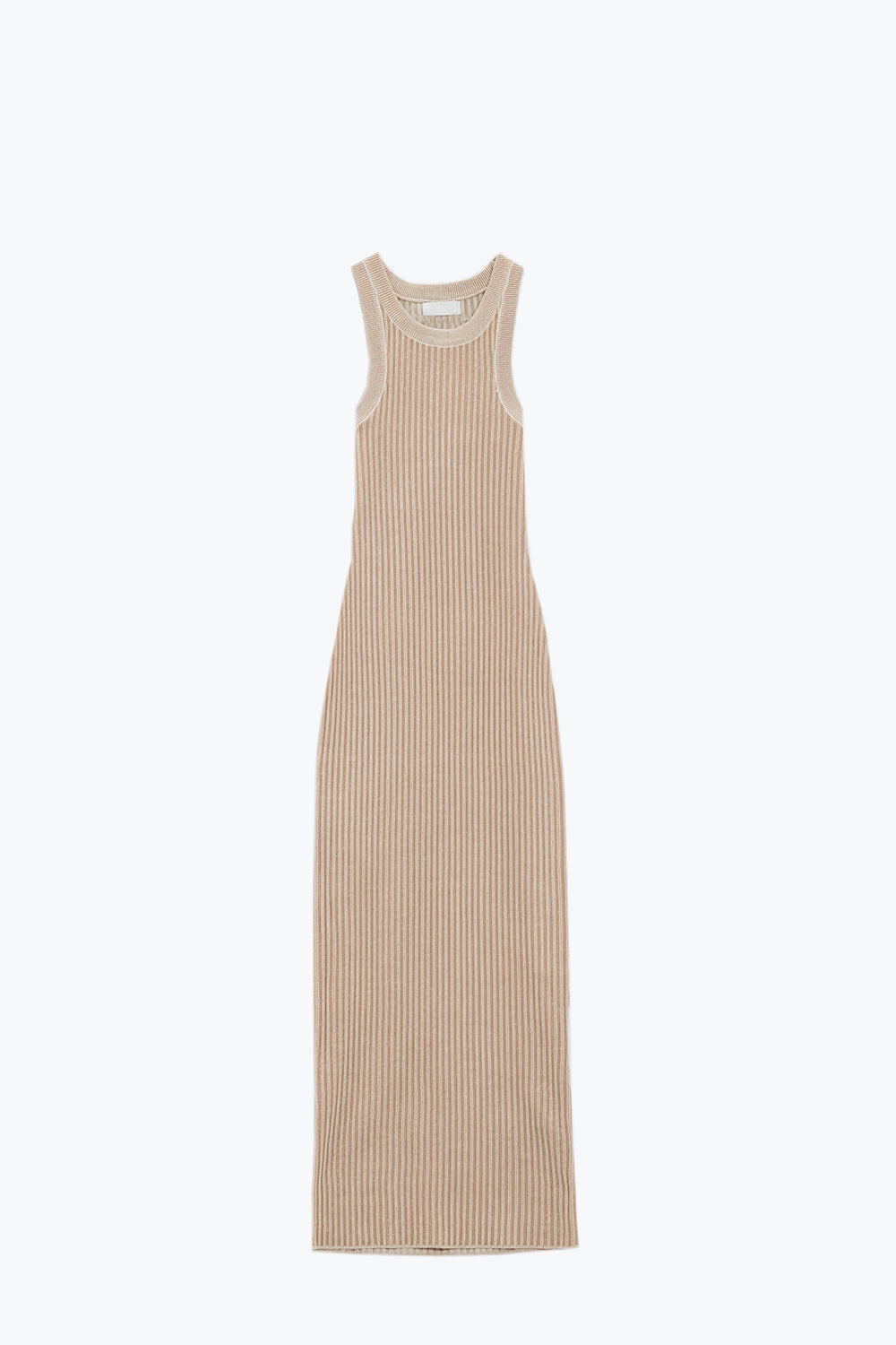 Maxi sleeveless halter bodycon ribbed dress in beige | Just Cool Beans — dresses