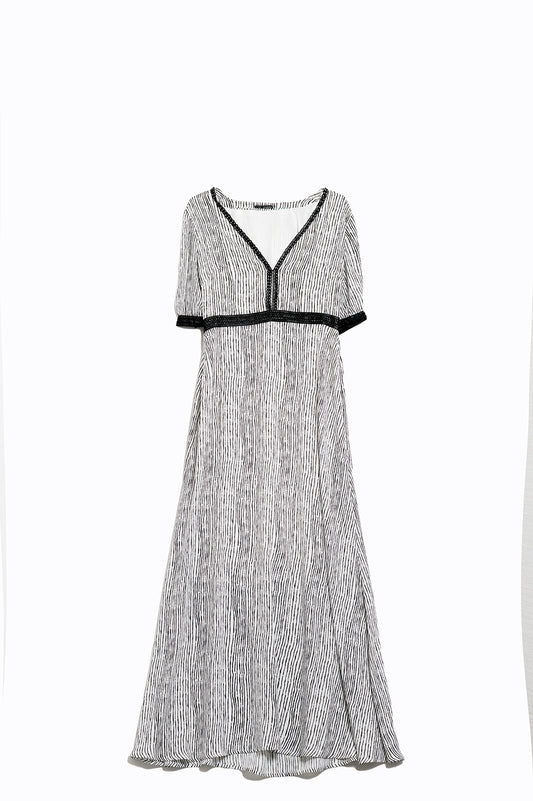 Maxi white striped dress with v-neck and short sleeves | Just Cool Beans — dresses | bottoms