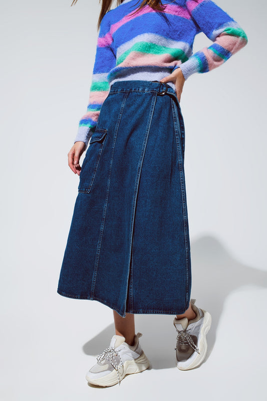 Maxi wrap denim skirt with pocket detail | Just Cool Beans — skirts