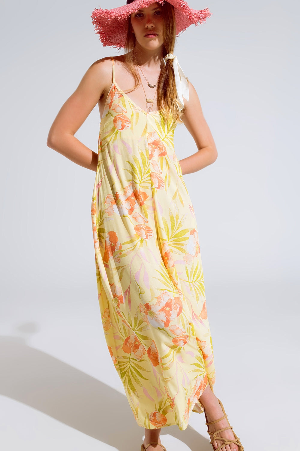 Maxi yellow jumpsuit in tropical print | Just Cool Beans — dresses
