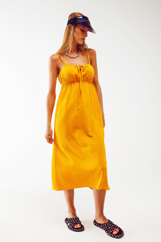 Maxi yellow summer dress with straps and gathered waist | Just Cool Beans — dresses