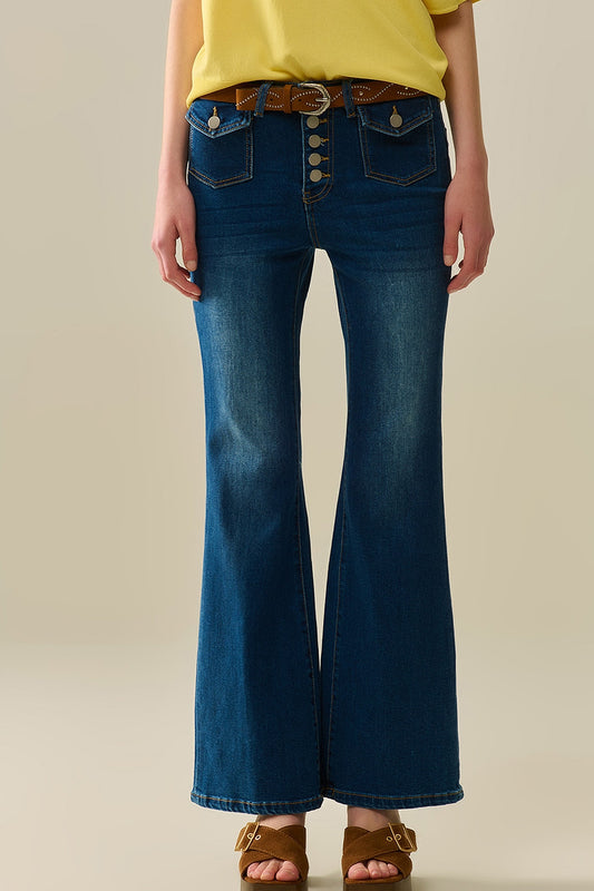 Medium wash flared jeans with pockets | Just Cool Beans — jeans | the denim shop