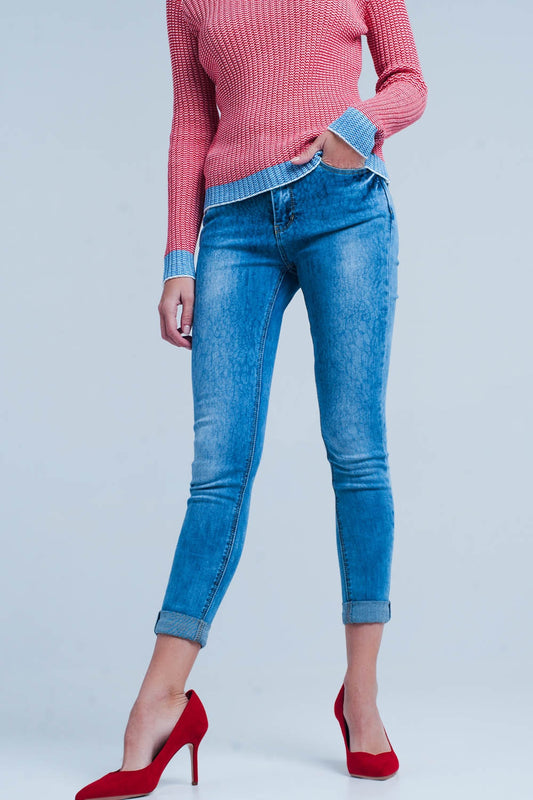 Medium wash skinny jeans with leopard print | Just Cool Beans — jeans | the denim shop