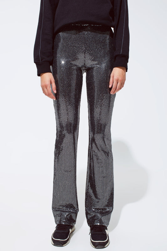 Metallic fabric flare leggings in silver | Just Cool Beans — pants | bottoms