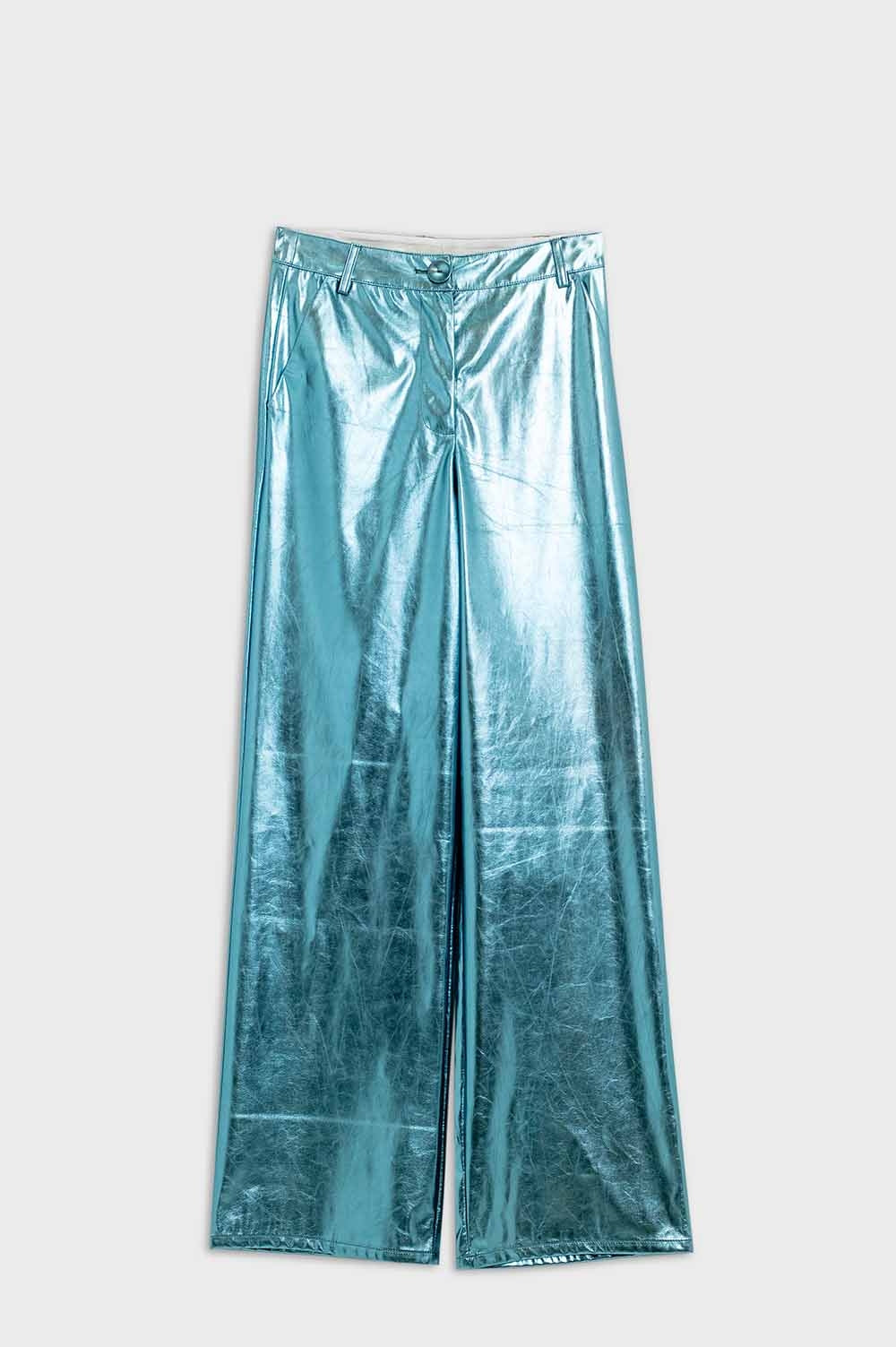Metallic straight leg pants in blue | Just Cool Beans — pants | bottoms