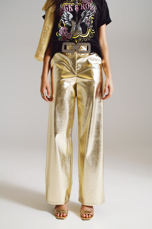 Metallic straight leg pants in gold | Just Cool Beans — pants | bottoms