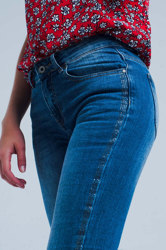 Mid wash jeans with glitter side stripe | Just Cool Beans — jeans | the denim shop