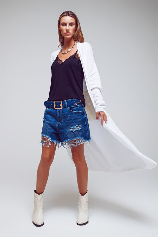 Midi colourblock cardigan in white | Just Cool Beans — sweaters | tops