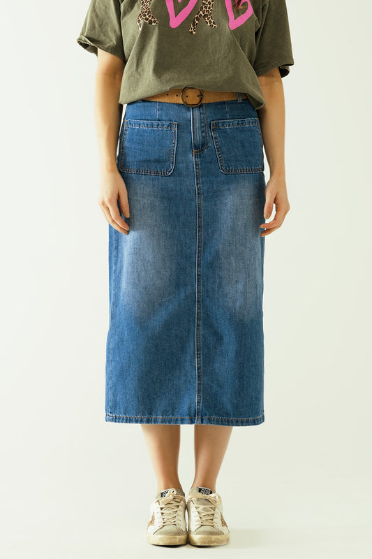 Midi denim skirt with front pockets | Just Cool Beans — skirts